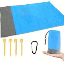 [Tear-Resistant Polyester Beach Mat] Durable Polyester Portable Foldable Outdoor Beach Mat - Tear-Resistant Picnic Blanket With Moisture-Proof Function, Includes Carrying Bag And Ground Stakes - Perfect For Camping, Travel, Hiking - Machine Washable - Blue - View 2