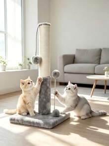 Wear-Resistant Sisal Scratching Post For Cat Nail Grinding, Paired With Two Plush Cat Teaser Balls. Stable And Anti-Slip, This All-In-One Multi-Functional Toy Meets All Your Cat's Play Needs. - Random Color - View 1