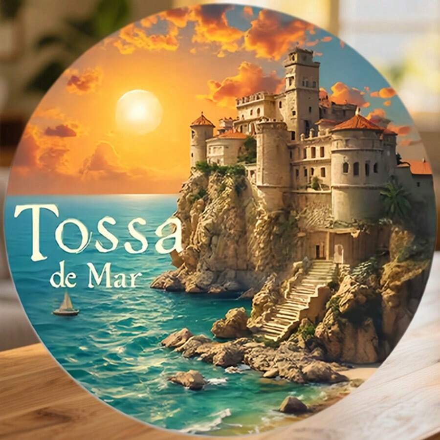 Tossa De Mar Sunset Over The Ancient Walls And The Quiet Cliffs Magnet Where The Mediterranean Holds Its Breath In Timeless Gold Keepsake For All Metal Surfaces Throughout The Home - A - View 1