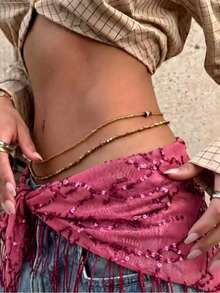 1pc Multicolor Summer Beach New Jazz Dance Hip Hop Waist Chain Hip Scarf Accessory, Sequin Triangle Scarf Tassel Waist Belt, Versatile Waist Scarf - Multicolor - View 5