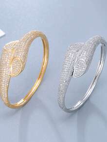 1 chiếc vòng tay đính đá toàn bộ khóa lá kép, thiết kế tối giản thanh lịch, quà tặng đa năng cho bạn thân dịp sinh nhật, kỷ niệm - vòng đeo tay - Xem 2