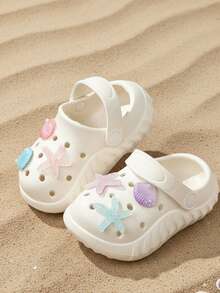 HAHABOBO Girls' 3D Starfish And Shell Decor EVA Clogs With Adjustable Heel Strap, Summer Kids' Shoes, Lightweight Beach Sandals - White - View 4