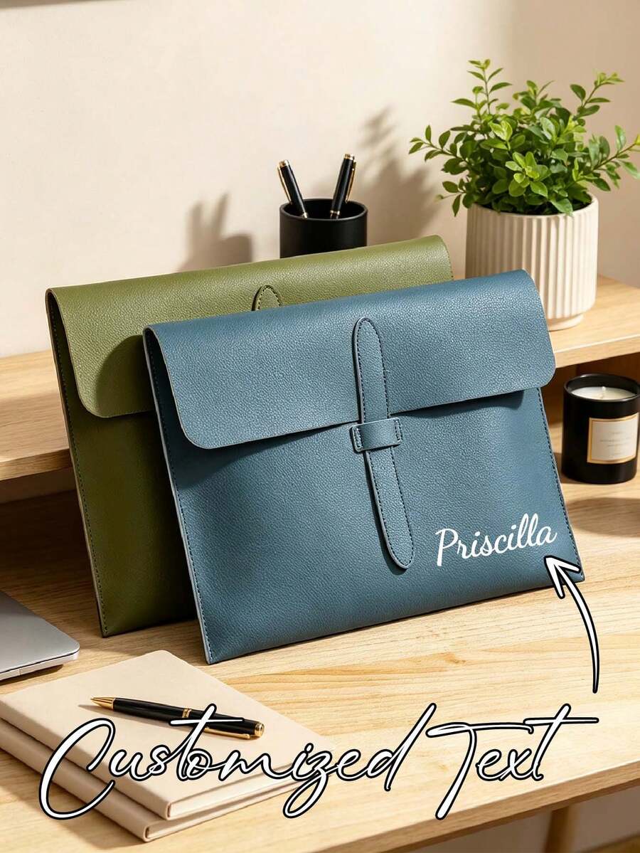 1pc Personalized Customized Name PU Leather Document Folder, Minimalist Envelope Style A4 File Storage Bag, Waterproof Office Document Bag, Customized Text Gift, Suitable For Colleagues, Graduation, Birthday - Multicolor - View 1