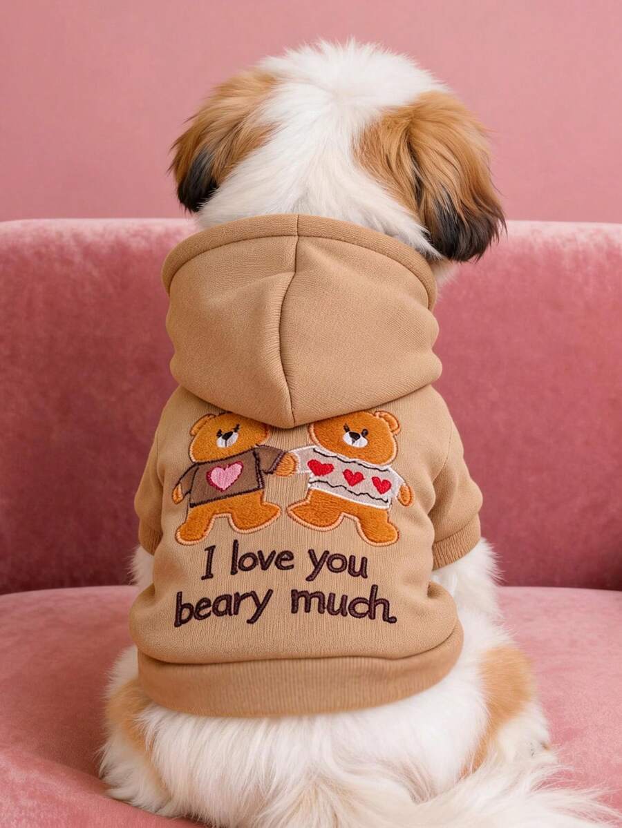 PETCIRCLE 1件裝寵物衣服 小狗幼犬貓用 可愛簡約純色百搭防風保暖熊耳連帽衫 - 彩色 - 查看 1