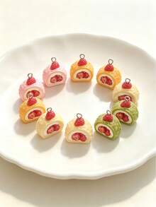 4/8pcs Realistic Strawberry Cream Cake Puff Resin Pendants, Suitable For DIY Bracelets, Necklaces, Earrings, Keychain Accessories - Multicolor - View 1