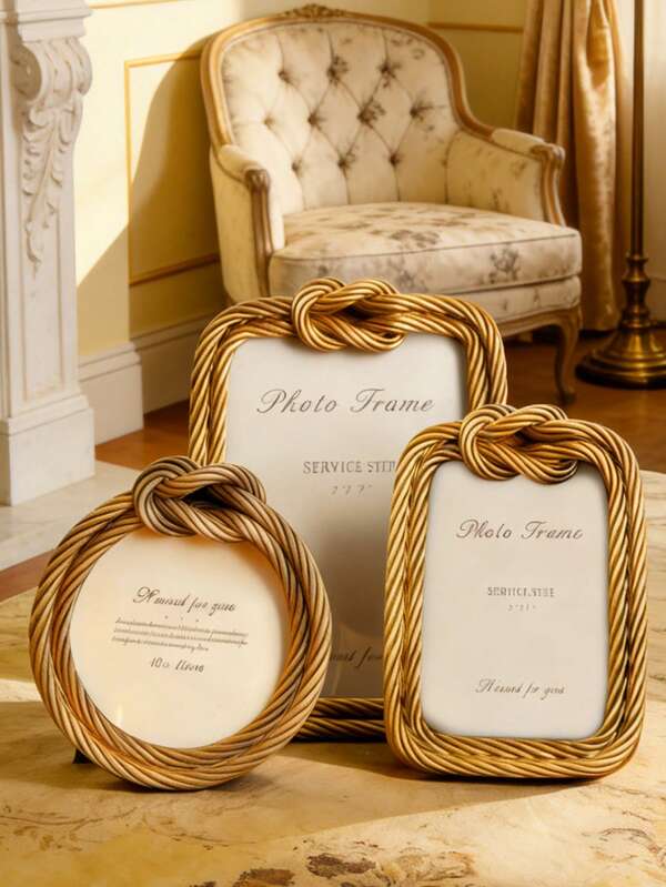 Cadre photo à nœud de corde dorée, cadre photo nautique avec design de corde torsadée texturée, support de table pour photos de mariage, portraits de couple et photos de famille, salon, chambre, manteau de cheminée, bureau, bureau et cadeau d'anniversaire
