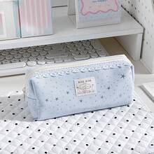 1pc Sweet Lace Fringe Pencil Case Decorated With Silver Stars, Large Capacity Girly Stationery Pouch, Smooth And Sturdy Zipper, Suitable For Daily Study Storage, Students, Office - Pencil Case - View 10