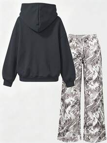 2 Potong Setelan Anak Laki-Laki Remaja, Hoodie dan Celana Panjang Kasual Lebar dengan Desain "SIX SEVEN", Set Baru Modis dan Keren untuk Musim Gugur/Dingin - Dark Grey - View 3