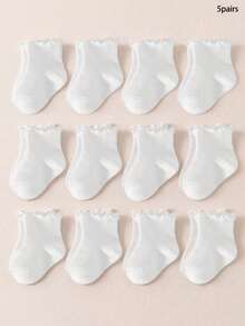 5 Pairs Infant Toddler Solid White Spring Summer All Season Lace Trim Pastoral Style Cute Ruffled Short Socks Soft Comfortable - Multicolor - View 6