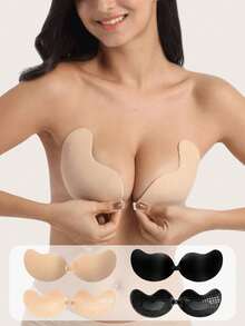 1/2pcs Mango-Shaped Self-Adhesive Strapless Front-Closure Invisible Back Adhesive Bra, Suitable For Wedding Dress - Multicolor - View 1