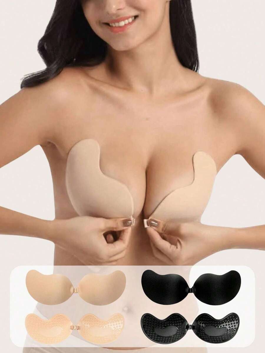 1/2pcs Mango-Shaped Self-Adhesive Strapless Front-Closure Invisible Back Adhesive Bra, Suitable For Wedding Dress - Multicolor - View 1