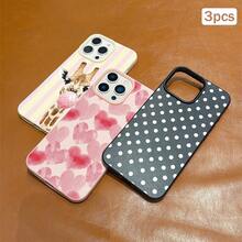 3pcs Polka Dot Heart Stripe Element TPU Shockproof Full Coverage Precise Protective Case Compatible With Apple 11/12/13/14/15/16/17 Pro Max - Multicolor - View 4