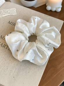 1個白色星星緞面大腸髮圈女用髮帶，優雅精緻溫柔慵懶髮飾 - 彩色 - 查看 5