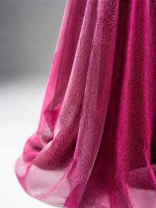 1pc Soft Translucent Rose Red Metallic Glitter Tulle Fabric, Covered With Fine Glitter, Good Drape, Premium Shiny Textile, Suitable For Sewing Formal Evening Gowns, Cocktail Dresses, Party Decorations And Fashion Apparel - Multicolor - View 6