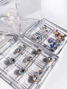 1pc/2pcs 9-Grid Flip Lid Nail Art Accessories Storage Empty Box, Nail Rhinestone Accessories Sorting Organizer Display Tool (Rhinestones Not Included) - Multicolor - View 1