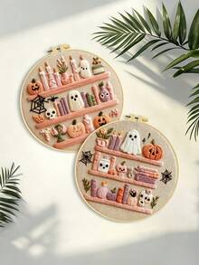 Halloween Decorations Embroidery Kit,DIY Handmade Embroidery Set, Suitable For Adult Beginners, Home Decor Gift, Women's Sewing Gift, Includes User Manual, Printed Pattern Fabric, Embroidery Hoop, Needles And Thread,20 X 20cm/7.9 X 7.9in - Multicolor - View 5