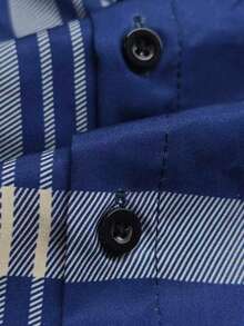 Men's Striped Long Sleeve Single-Breasted Casual Commuter Shirt - Navy Blue - View 6