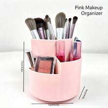 1 Peça Suporte Giratório para Pincéis de Maquiagem 12*11cm, Caixa de Armazenamento de Cosméticos de Plástico com Múltiplos Compartimentos, Design Redondo Dividido Simples e Fofo em Três Cores, Organizador de Mesa Giratório 360 Graus, Decoração de Armazenamento para Penteadeira, Banheiro, Quarto, Presente de Feriado - Multicolorido - Visão 6