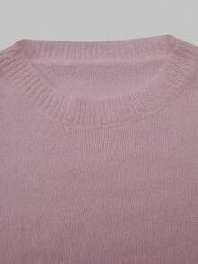 Vintage, Elegant, Minimalist All-White Round Neck 3/4 Sleeve Mohair Sweater, Suitable For Autumn, Christmas, And New Year Occasions - Pink - View 12