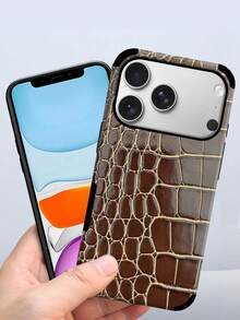 1件裝 鱷魚紋超纖皮革柔軟防震防摔手機殼，適用於 Apple 17 Pro Max/16 Pro Max/16 Plus/13 Pro Max/14 Pro Max/13/14/11/12 Pro/11/15 Pro、Galaxy S24 Ultra，手機揚聲器孔導音設計，工藝款節日禮物 - 深棕色 - 查看 6