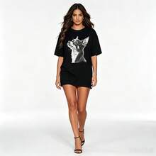 Camiseta Mujer Estampado Chihuahua, Ropa Casual Manga Corta para Amantes de Mascotas y Dueños de Chihuahua - Negro - Ver 2