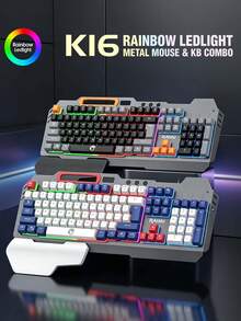 Ergonomic Wired Gaming Keyboard, Pressure Resistant Metal Frame, Removable Magnetic Hand Support, Rainbow Breathing Light, Multicolor Keycaps Desktop Keyboard With Phone Stand For Gamers Home Office Use - View 1
