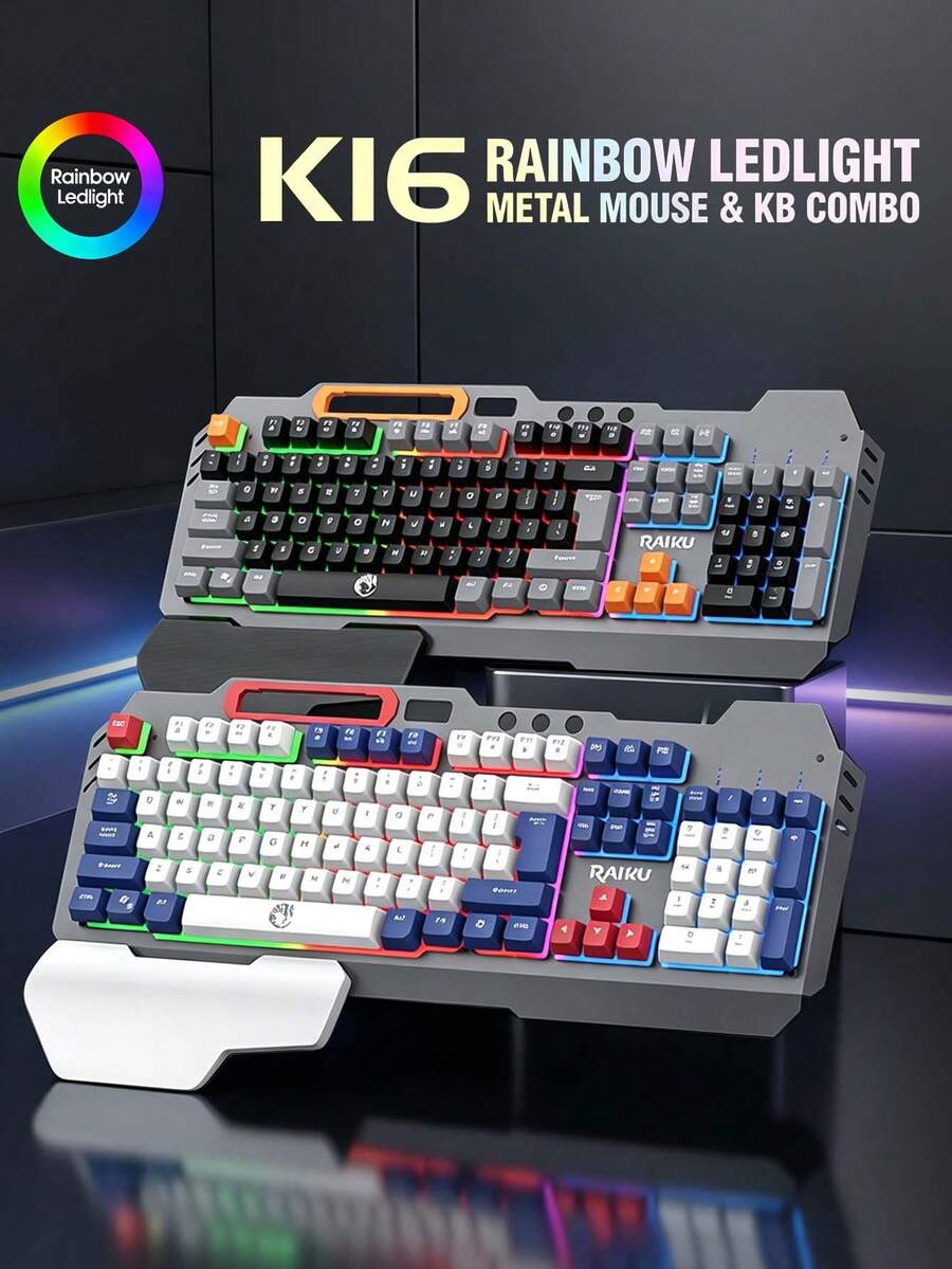 Ergonomic Wired Gaming Keyboard, Pressure Resistant Metal Frame, Removable Magnetic Hand Support, Rainbow Breathing Light, Multicolor Keycaps Desktop Keyboard With Phone Stand For Gamers Home Office Use - View 1