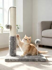 Wear-Resistant Sisal Scratching Post For Cat Nail Grinding, Paired With Two Plush Cat Teaser Balls. Stable And Anti-Slip, This All-In-One Multi-Functional Toy Meets All Your Cat's Play Needs. - Random Color - View 4