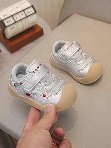 Cute Strawberry Print Baby Walking Shoes, Anti-Collision Toe Cap Toddler Sports Shoes, Hook And Loop Non-Slip Children's Shoes - Grey - View 1