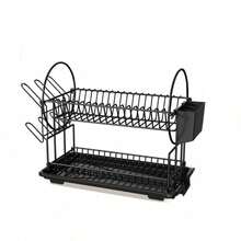 Escurridor de platos de doble capa para cocina, multifuncional, soporte para cuencos y platos, estante de almacenamiento de vajilla para encimera con bandeja de goteo y secado - Multicolor - Ver 8