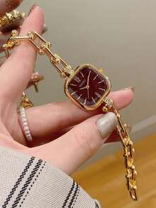 1pc Gold Square Bracelet Women's Quartz Watch Exquisite Compact And Fashionable Suitable For Daily Matching Birthday/Graduation Gifts Casual - Gold - View 1