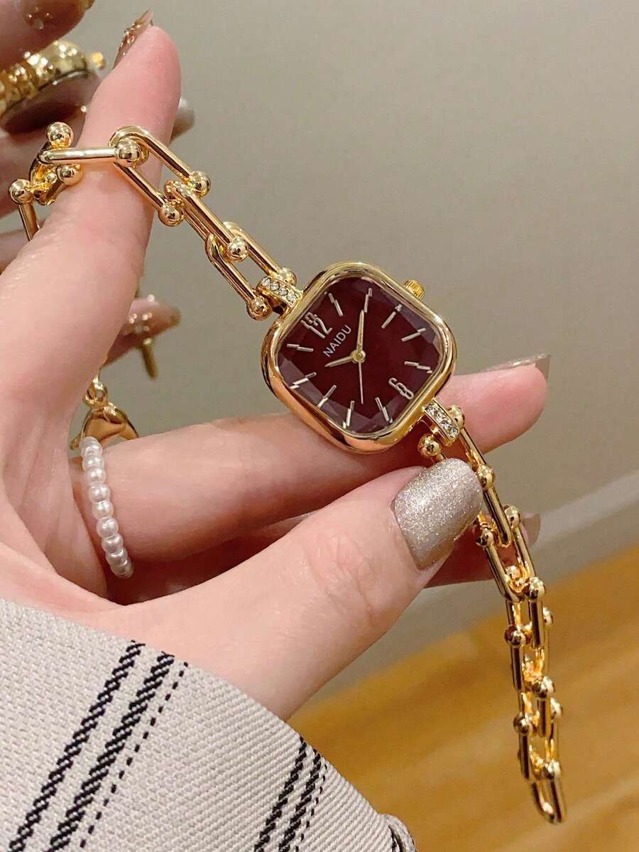 1pc Gold Square Bracelet Women's Quartz Watch Exquisite Compact And Fashionable Suitable For Daily Matching Birthday/Graduation Gifts Casual - Gold - View 1
