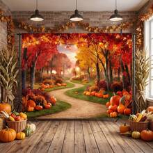 1pc 2D Flat Autumn Pumpkin Haystack Lantern Path Cozy Charming Backdrop, Birthday Halloween Thanksgiving Decoration, Suitable For Indoor Photo Background, Party Decor, Home Decoration, Harvest Theme - 1 - View 33