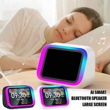 AI Smart Alarm Clock With Wireless Speaker & Dynamic RGB Light, Hi-Fi Sound | HD Smart Display, Answer/Make Call, Voice Assistant, 2600mAh Battery, 5.3 BT Music Piayback, Portable Speakers - Charging Bedside Digital Clock, Perfect Gift For Family - White - View 6