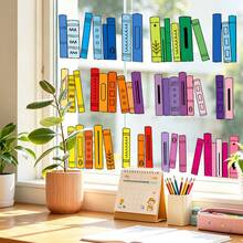 6pcs Reusable Rainbow Cartoon Book Window Stickers, Double-Sided Visible PVC Electrostatic Adsorption Glass Stickers, Suitable For Bedrooms, Studies, Classrooms, Libraries, And Home Decoration. - Multicolor - View 1