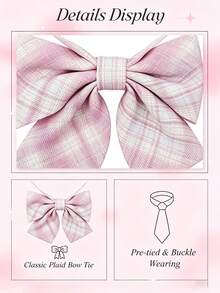 2pcs Girls Pink Striped Bowknot Shirt Blouse Short Collar Tie - Back To School Supplies - Multicolor - View 5