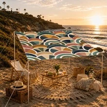 1 pieza Vela de sombra con patrón de ondas Morandi, tela de protección solar UV de gran tamaño para exteriores, toldo moderno impreso para decoración de jardín, patio y patio trasero, incluye cuerda de fijación - Multicolor - Ver 10