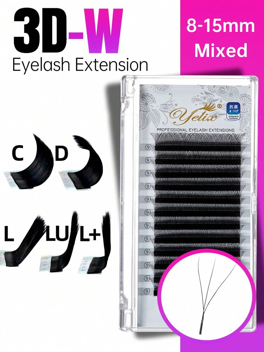 yelix 12 Rows 3D W-Shaped Eyelash Extensions, B/C/CC/D/L/M Curl Pre-Made Fan Lash Clusters, Natural And Soft Individual Lash Extension, Premium Volume Fans False Eyelash - View 1