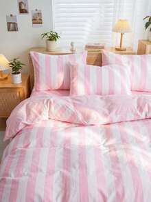 2/3 Piece Bedding Set, Home Textiles, Minimalist Style, Pink And White Striped, Comfortable And Breathable Bedding Set, Soft And Anti-Pilling, Without Comforter, Suitable For All Sizes Of Large And Small Beds, All Season, Indoor Decoration - Multicolor - View 5