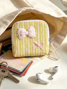 Cute Bow Jewelry Organizer Pouch, Coin Purse,Women Accessories Bag,Multi-Grid Travel Jewelry Case For Earrings Rings Bracelets,Lipstick Holder - Multicolor - View 2