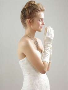 Women's Shiny Satin Lycra 38cm Solid Color Christmas New Year Party Wedding Gloves, 1 Pair - White - View 3