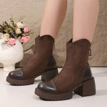 Women's Fashion Boots New European And American Niche Thick Heel Platform Lightweight Western Slouch Boots Boots Autumn/Winter New Vintage Motorcycle Boots Slimming Fashion Riding Boots Brown - Brown - View 1