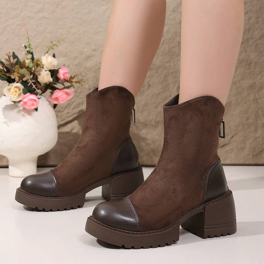 Women's Fashion Boots New European And American Niche Thick Heel Platform Lightweight Western Slouch Boots Boots Autumn/Winter New Vintage Motorcycle Boots Slimming Fashion Riding Boots Brown - Brown - View 1