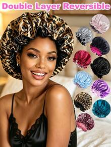 CONFLASS 2/1 Stück elegante atmungsaktive Satin-Schlafmütze, elastische Duschhaube, doppellagiger Rüschenrand, Damen-Seidensatin-Schlafmütze, Damen-Accessoire für die Schulanfang-Saison - Schwarz - Übersicht 10