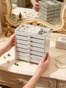 1pc Luxury Multi-Layer Acrylic Jewelry Storage Box With Dust-Proof Transparent Lid And Flocked Compartments, Home Vanity Organizer For Earrings, Rings, Necklaces And Accessories - Multicolor - View 4