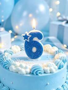6cm 藍色亮粉數字星形生日週年紀念求婚畢業慶祝蛋糕裝飾蠟燭 - 查看 3