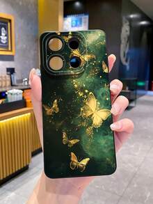 1pc Green Background Gold Butterfly Camera Anti-Drop Phone Case UV Printed Suitable For Samsung/Galaxy/ Android Models - Black - View 5