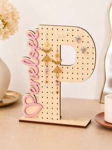 1pc Customized Wooden Letter Earring Stand, Personalized Jewelry Display Stand, Ear Stud Storage Rack, Desktop Storage Rack, Suitable For Placement On The Dressing Table. Suitable As Birthday Or Bridesmaid Gifts. - Multicolor - View 24