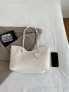 女款高級大容量手提包，時尚百搭休閒極簡通勤單肩托特包 - 白色 - 查看 4