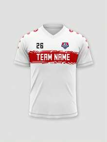 1pc Customized 2026 Season Stuttgart Style Football Sports Jersey, White And Red Printed Colors, Suitable For Outdoor Sports, Football Matches, Football Spectating - White - View 3